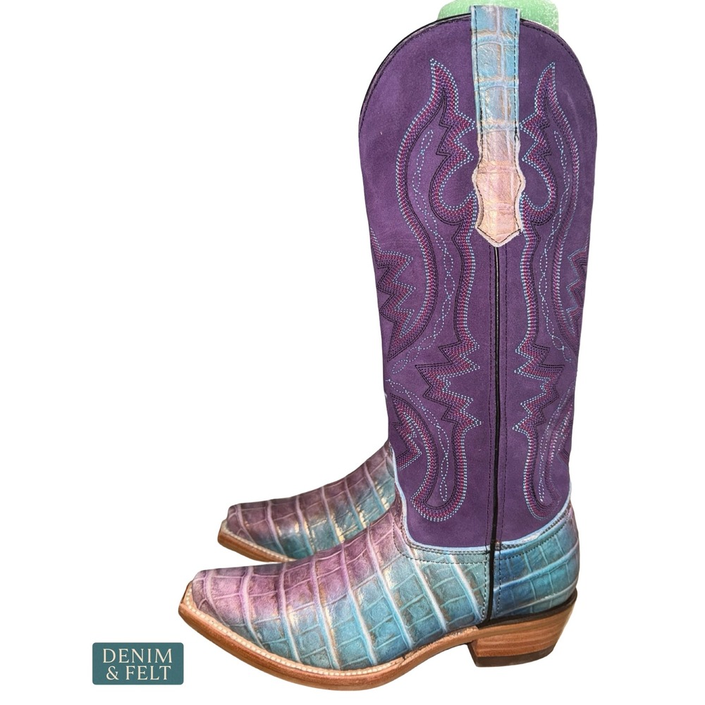 NEW Dingo1969 Royale Caterina Purple Blue Caiman Snip Toe Western Cowgirl Boots - Picture 10 of 16